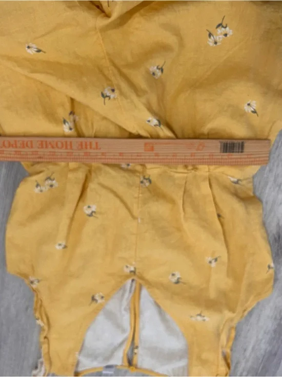 Old Navy Linen Romper Womens Small Yellow Daisies Floral Belted Spring Cottage - Picture 9 of 11